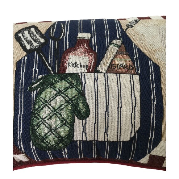 Summer BBQ Throw Pillow Red White Checkered Edges Menu Sauce Condiments Mitt - Picture 6 of 9